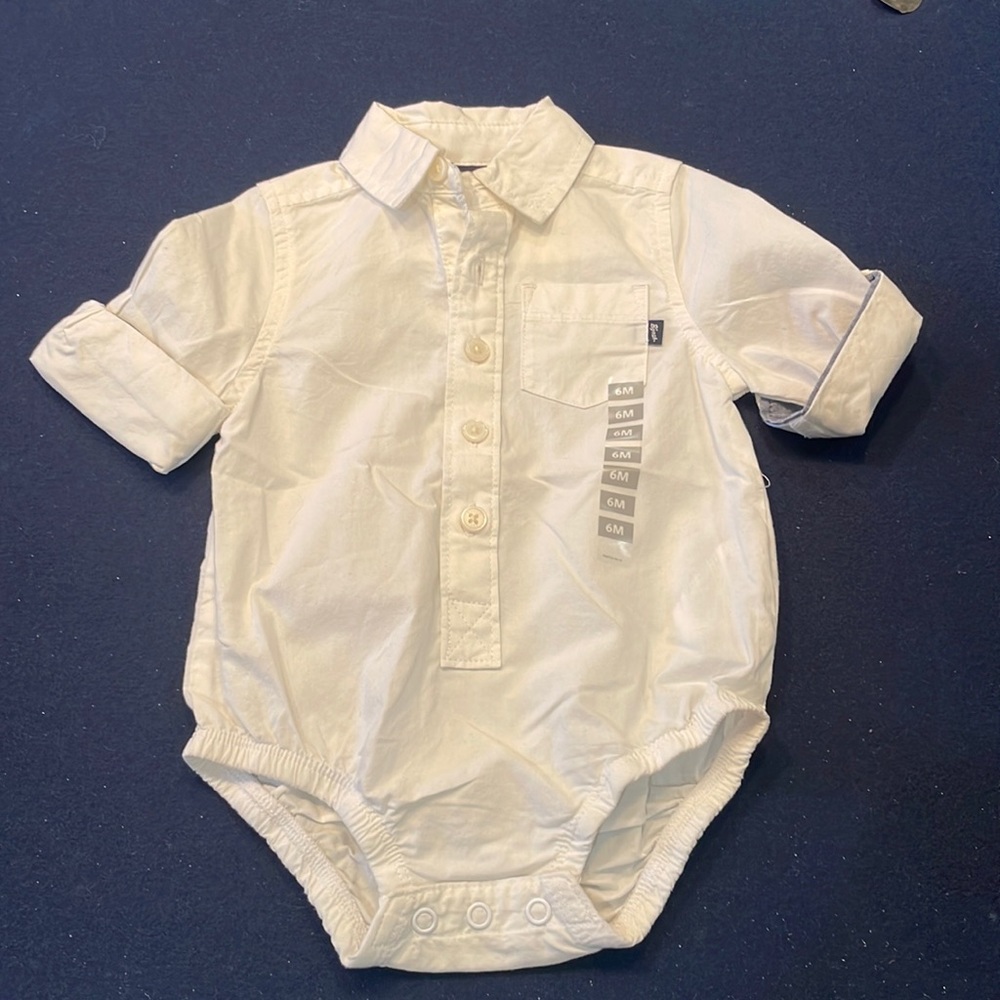 NWT baby B’gosh baby boy white button down shirt onesie size 6 months